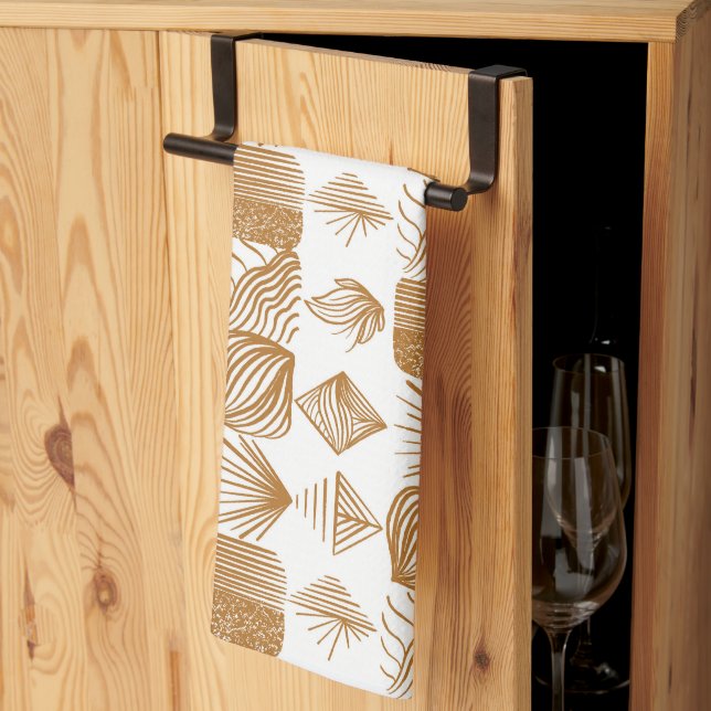 Bold Caribbean Tribal Mudcloth: Gold, White Kitchen Towel (Thirds Fold)