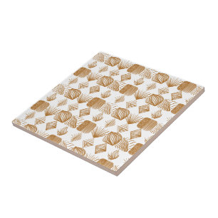 Bold Caribbean Tribal Mudcloth: Gold, White Tile