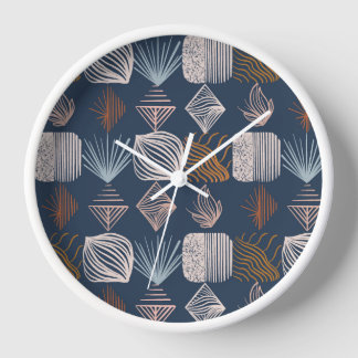 Bold Caribbean Tribal Mudcloth: Navy Blue, Boho Clock