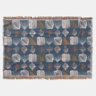 Bold Caribbean Tribal Mudcloth: Navy Blue, Boho Throw Blanket