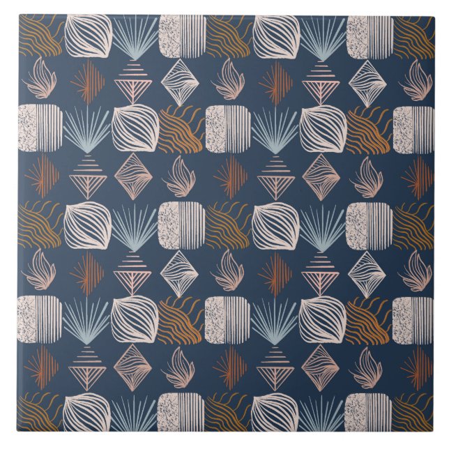 Bold Caribbean Tribal Mudcloth: Navy Blue, Boho Tile (Front)