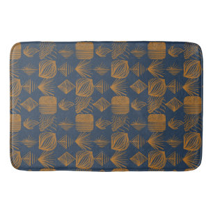 Bold Caribbean Tribal Mudcloth: Navy Blue, Gold Bath Mat