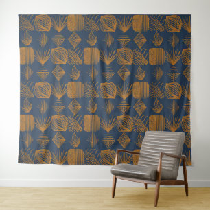 Bold Caribbean Tribal Mudcloth: Navy Blue, Gold Tapestry