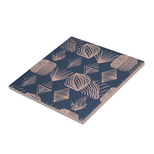 Bold Caribbean Tribal Mudcloth: Navy Blue, Pink Tile (Side)