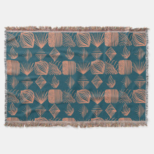 Bold Caribbean Tribal Mudcloth: Teal, Coral Throw Blanket