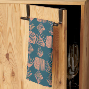 Bold Caribbean Tribal Mudcloth: Teal, Coral Throw Kitchen Towel