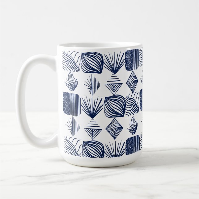 Bold Caribbean Tribal Mudcloth: White, Navy Blue Coffee Mug (Left)