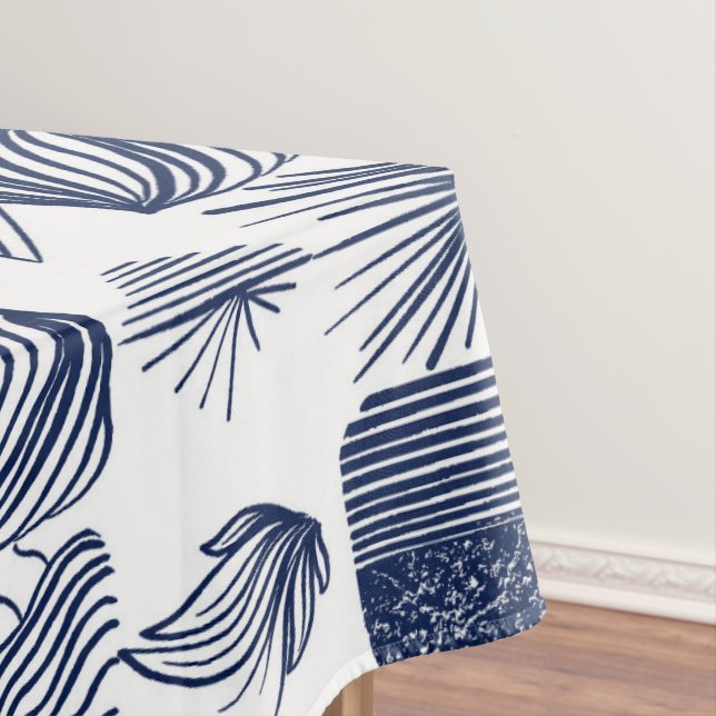 Bold Caribbean Tribal Mudcloth: White, Navy Blue Tablecloth (In Situ)