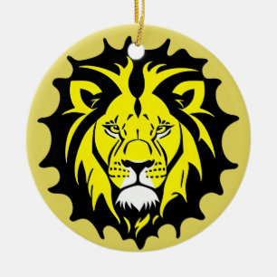 Bold Cartoon Lion Head Illustration Ceramic Ornament