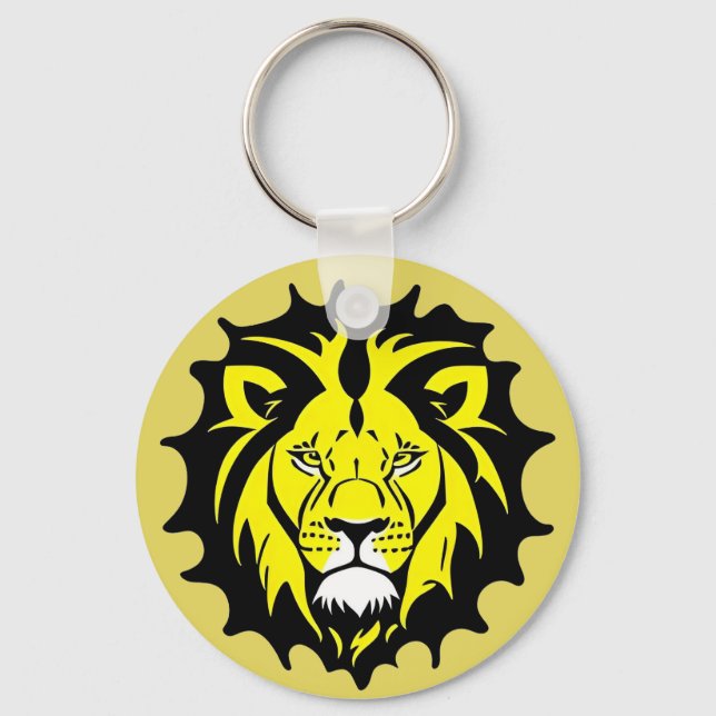 Bold Cartoon Lion Head Illustration Keychain (Front)