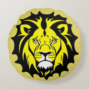 Bold Cartoon Lion Head Illustration Round Pillow