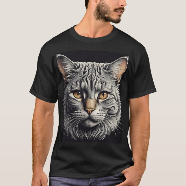 Bold Cat Head Graphic T-Shirt – Stylish & Trendy D (Front)
