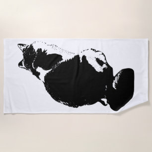 Bold Cat Silhouette Ink Art Beach Towel