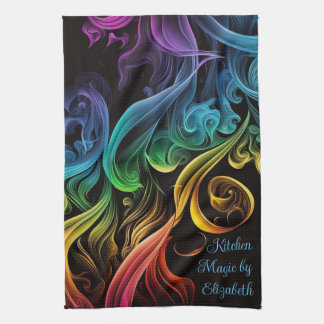 Bold Chakra Rainbow Abstract Smoke Personalize Kitchen Towel