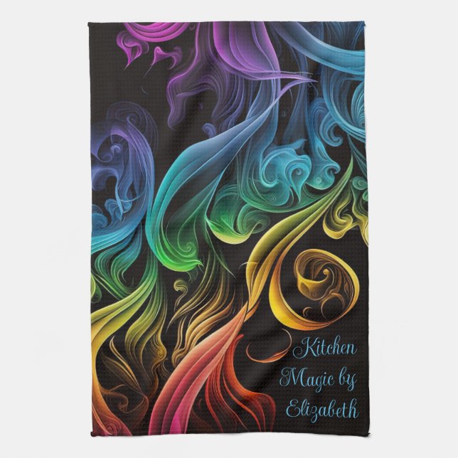 Bold Chakra Rainbow Abstract Smoke Personalize Kitchen Towel (Vertical)