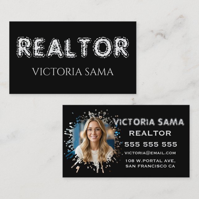 Bold Chalkboard Splatter Realtor Card (Front/Back)