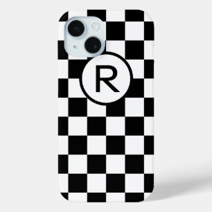 Bold Chequered Black and White with Monogram iPhone 15 Case