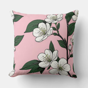 Bold Cherry Blossoms on Pink  Throw Pillow