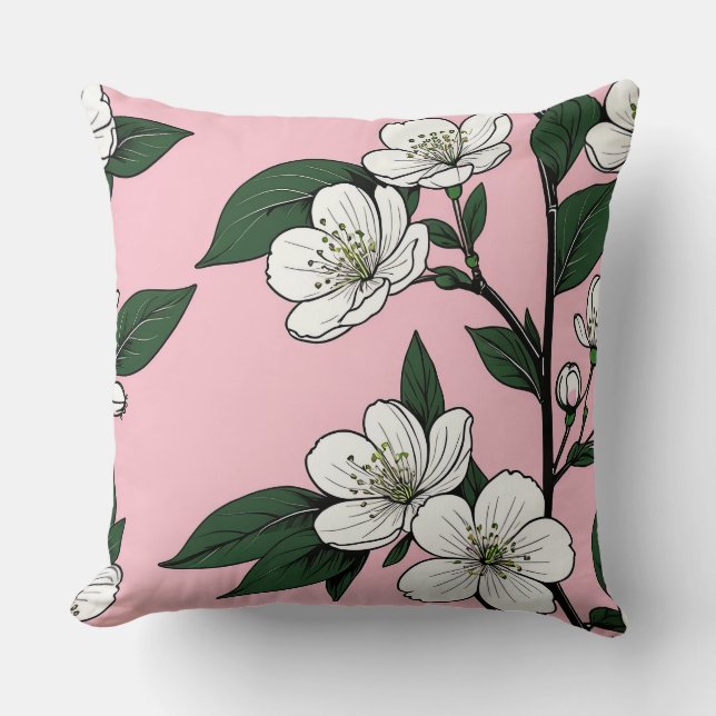 Bold Cherry Blossoms on Pink  Throw Pillow (Front)
