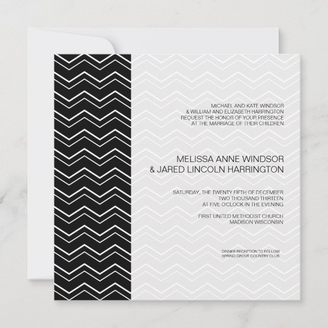 Bold Chevron Black and White Modern Affordable Invitation (Front)