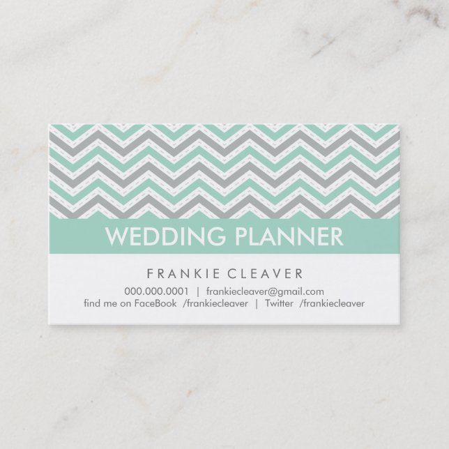 BOLD CHEVRON BUSINESS CARD :: modern pastel mint (Front)