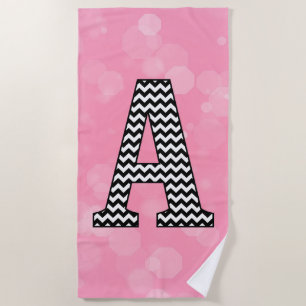 Bold Chevron Letter A on Bubblegum Pink Beach Towel