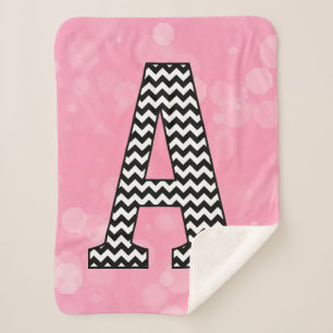 Bold Chevron Letter A on Bubblegum Pink Sherpa Blanket