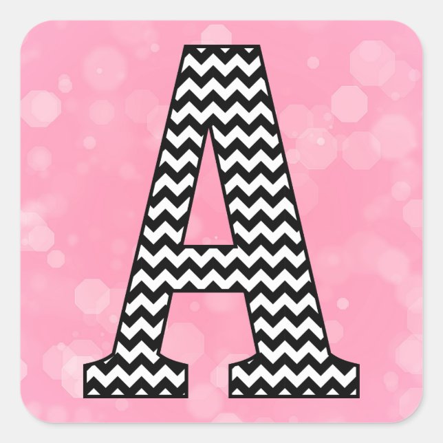 Bold Chevron Letter A on Bubblegum Pink Square Sticker (Front)
