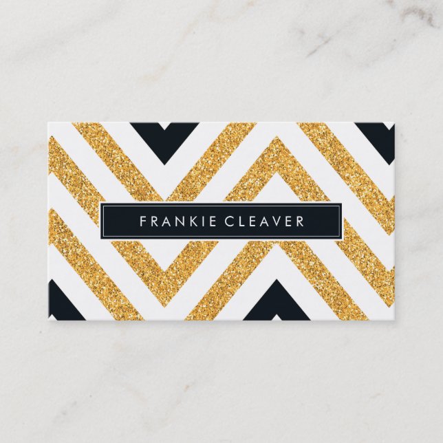 BOLD CHEVRON PATTERN trendy modern gold glitter Business Card (Front)