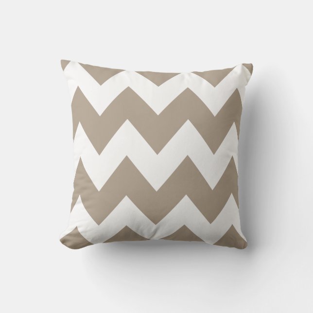 Bold Chevron Zigzag Pattern Beige White Throw Pillow (Front)