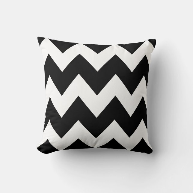 Bold Chevron Zigzag Pattern Black White Throw Pillow (Front)
