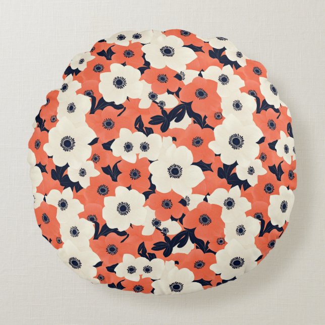 Bold & Chic Anemone Round Pillow (Front)