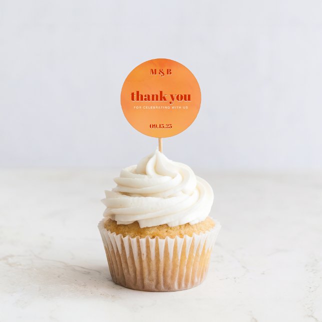 Bold Chic Orange Sunset Monogram Thank You Wedding Classic Round Sticker (Creator Uploaded)