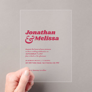 Bold Chic Retro Hot Pink Typography Wedding  Acrylic Invitations