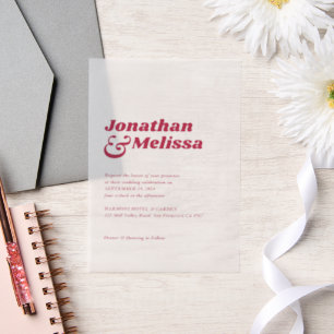 Bold Chic Retro Hot Pink Typography Wedding  Vellum Invitations