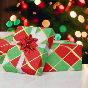 Bold Christmas Plaid Red Green Gold & White Wrapping Paper