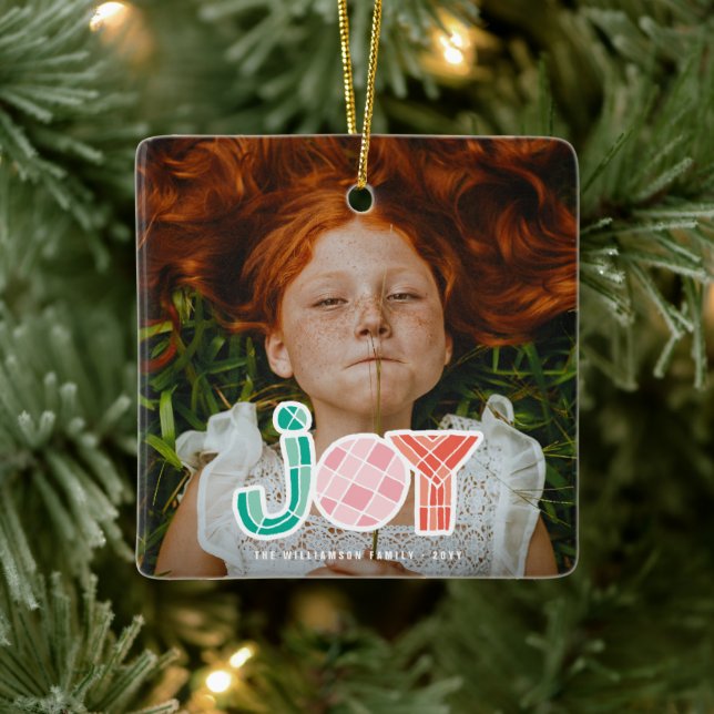 Bold Chunky Geometric Joy Colorful Modern Photo Ceramic Ornament (Tree)