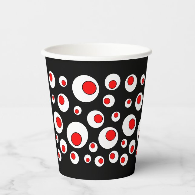 Bold Circle Abstract Design Red White black Paper Cups (Front)