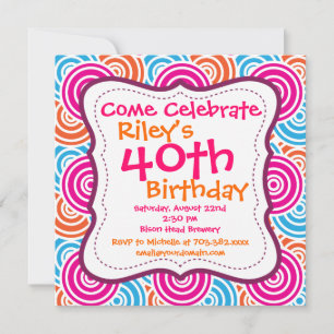 Bold Circle Pattern 40th Birthday Party Invitation