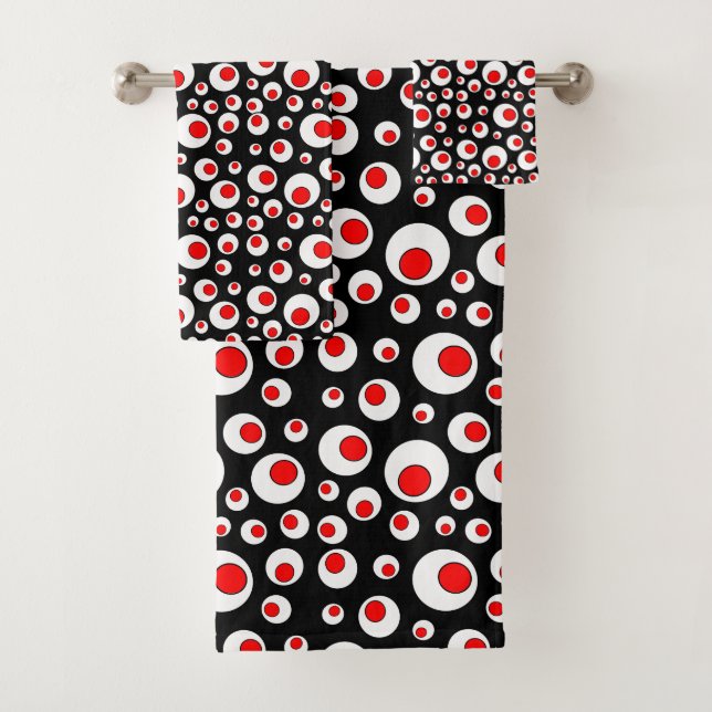 Bold Circular Geometric Abstract Circles on black Bath Towel Set (Insitu)