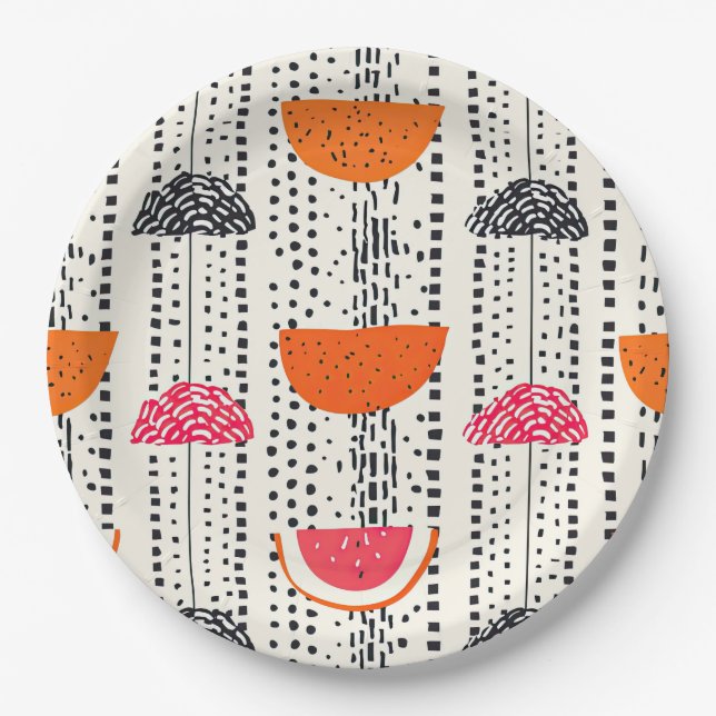 Bold Citrus Slice Stripes (5) Paper Plate (Front)