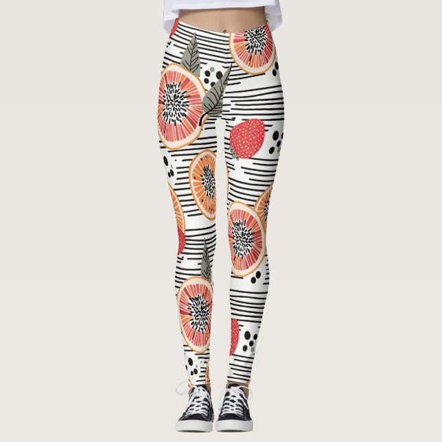 Bold Citrus Slice Stripes (7) Leggings (Front)