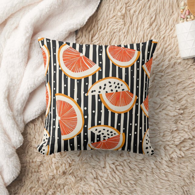 Bold Citrus Slice Stripes (8) Throw Pillow (Blanket)