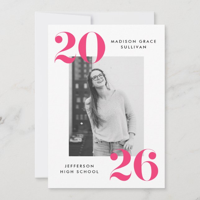 Bold Class of 2025 Pink Photo Graduation Party Invitation (Front)