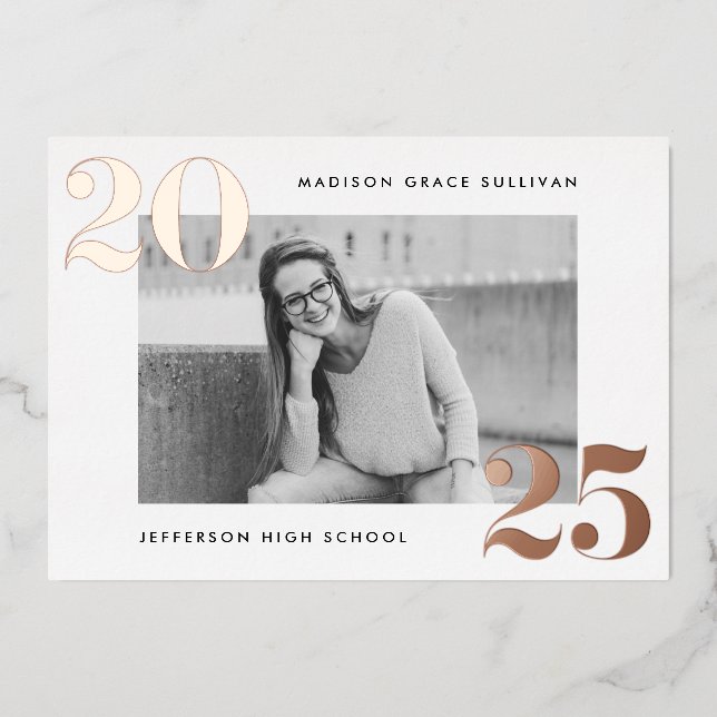 Bold Class of 2025 Rose Gold Photo Graduation (Front)