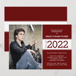 Bold Class Year Dark Red Burgundy Photo Graduation Announcement