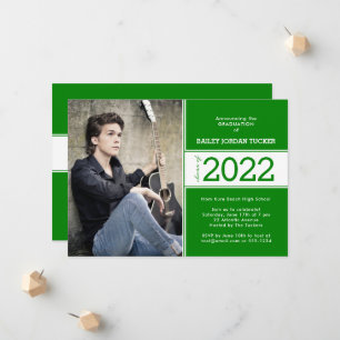 Bold Class Year Deep Green 2-Photo Graduation Announcement