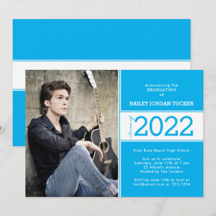 Bold Class Year Sky Blue Photo Graduation Announcement