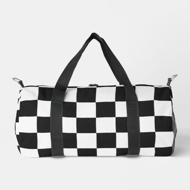 Bold Classic Retro Black and White Chequered  Duffle Bag (Front)