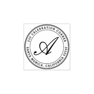 Bold Classic Script Monogram Round Return Address Rubber Stamp